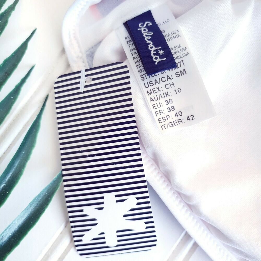 SPLENDID printed striped bralette swim bikini top blue white peach Size S NEW - Picture 4 of 5